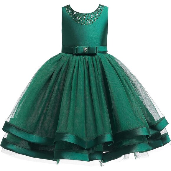🆕Girl Dark Green Cotton Flower Ruffles Dress Vintage Wedding Bridesmaid Pageant - Picture 1 of 7